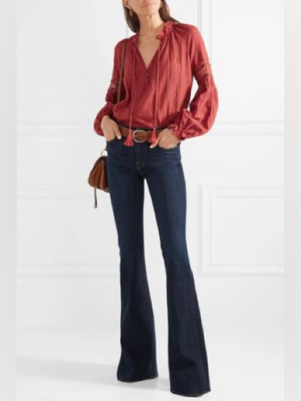 Veronica Beard Kalina Red Boho Peasant Blouse